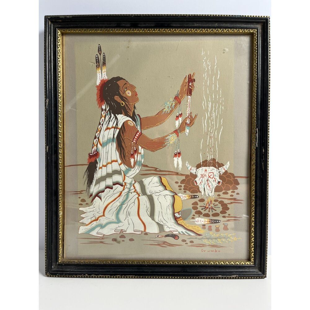 Woody Crumbo Peace Offering Vintage Serigraph Silkscreen Framed Native Art